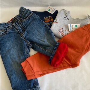 Old Navy Lined Jeans Sweatshirts Sweatpants Orange Blue Lot of 4 Boys 12 Months